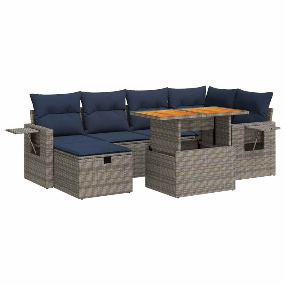 Set canapele grădină perne 7 piese negru, poliratan/lemn acacia - 1 | YEO