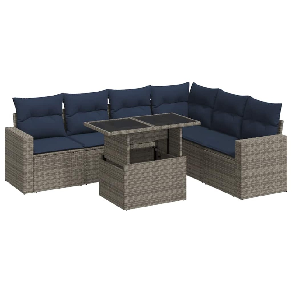 Set canapele grădină perne 7 piese negru, poliratan/lemn acacia - 1 | YEO