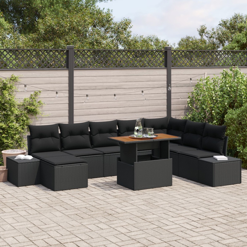 Set canapele grădină Set 9 Negru Ratan Set mese grădină 9 piese
