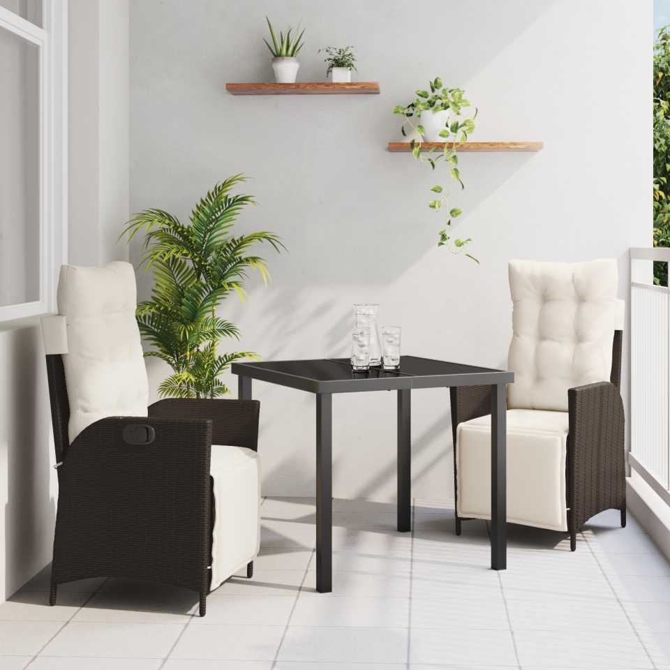 Set de 3 Piese Mobilier de Grădină Maro din Ratan Poliratan