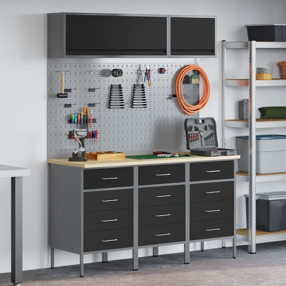 Set de banc de lucru din 8 piese Oțel Negru