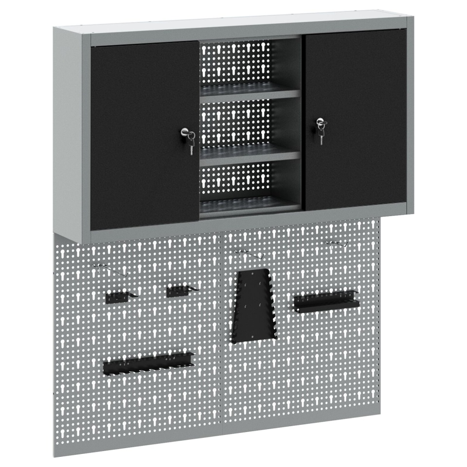 Set de Birou cu 3 Piese și Panou pentru Unelte Montat pe Perete Metal Negru - 1 | YEO
