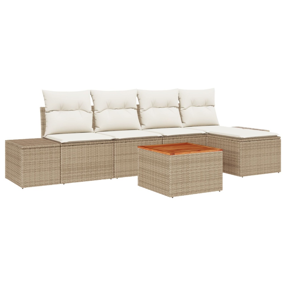 Set de canapea pentru grădină 6 piese cu perne Bej Ratan Poli Acacia - 1 | YEO