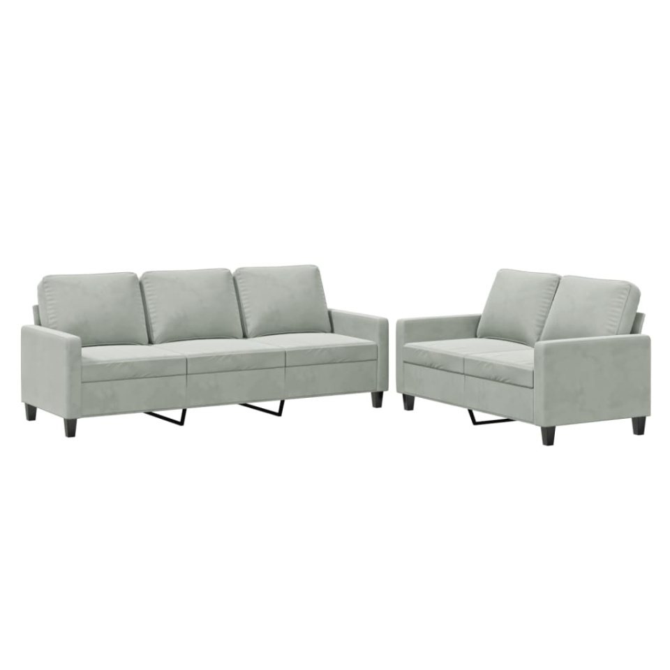 Set de canapele cu perne, 2 piese, gri deschis, catifea - 1 | YEO