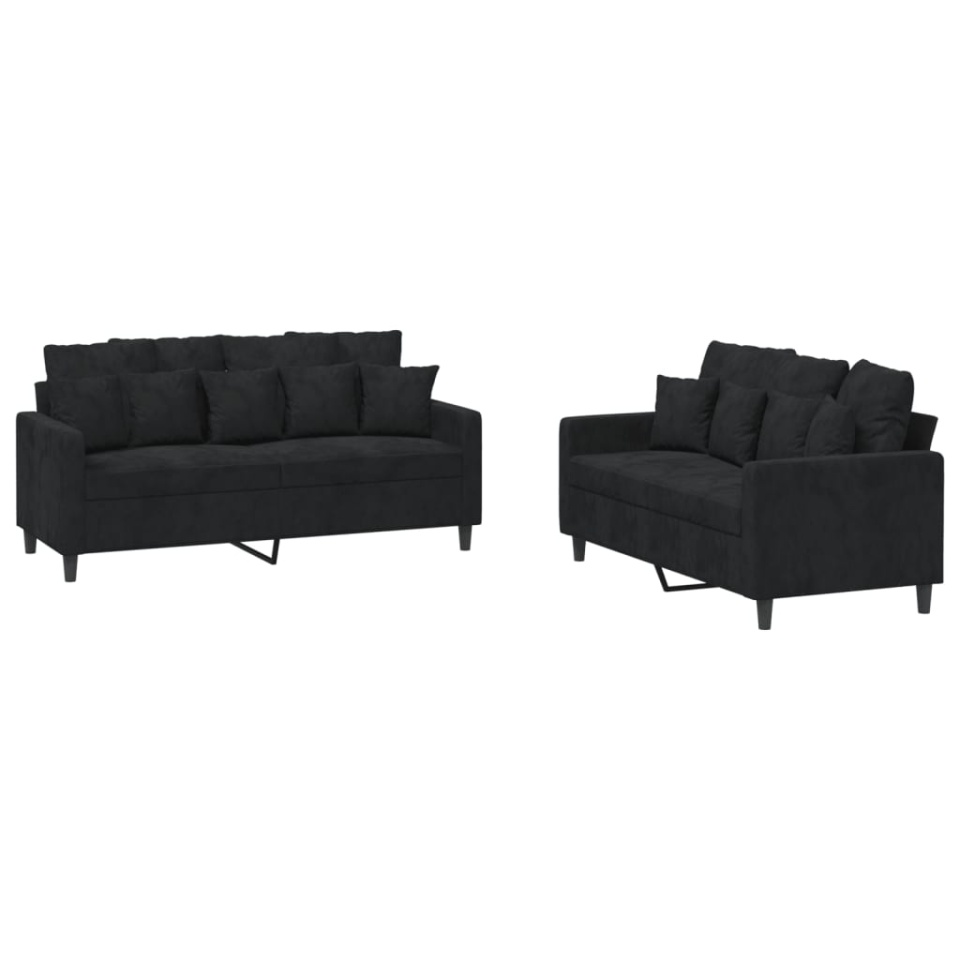 Set de canapele cu perne, 2 piese, negru, catifea - 1 | YEO