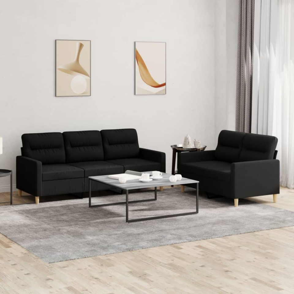 Set de canapele cu perne, 2 piese, negru, textil