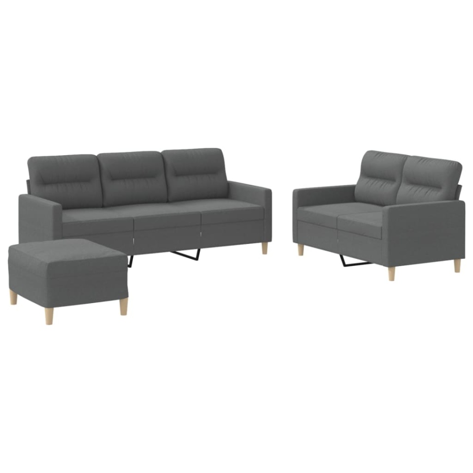Set de canapele cu perne, 3 piese, gri închis, textil - 1 | YEO