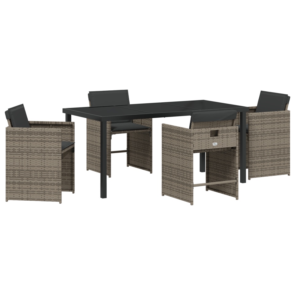Set de dining de grădină 5 piese cu perne Gri Ratan PE - 1 | YEO
