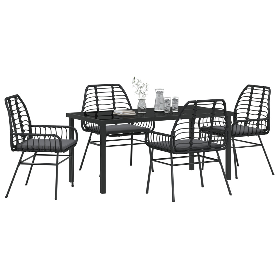 Set de dining de grădină 5 piese cu perne Negre din poliratan - 2 | YEO