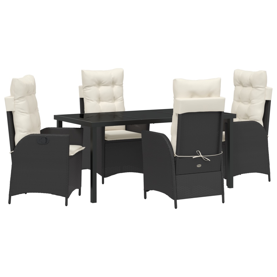 Set de dining de grădină 5 piese cu perne Negre Poliratan - 1 | YEO