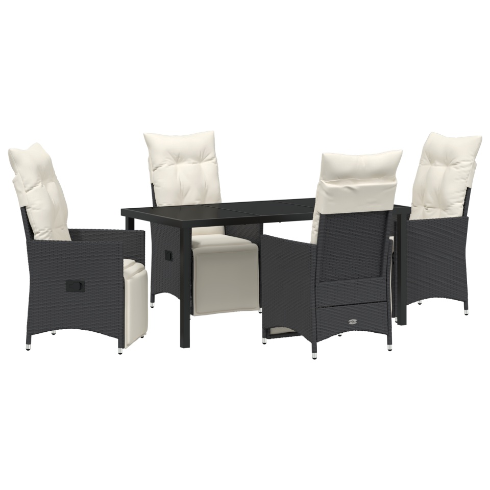 Set de dining de grădină cu 5 piese cu perne Poliratan Negru - 1 | YEO