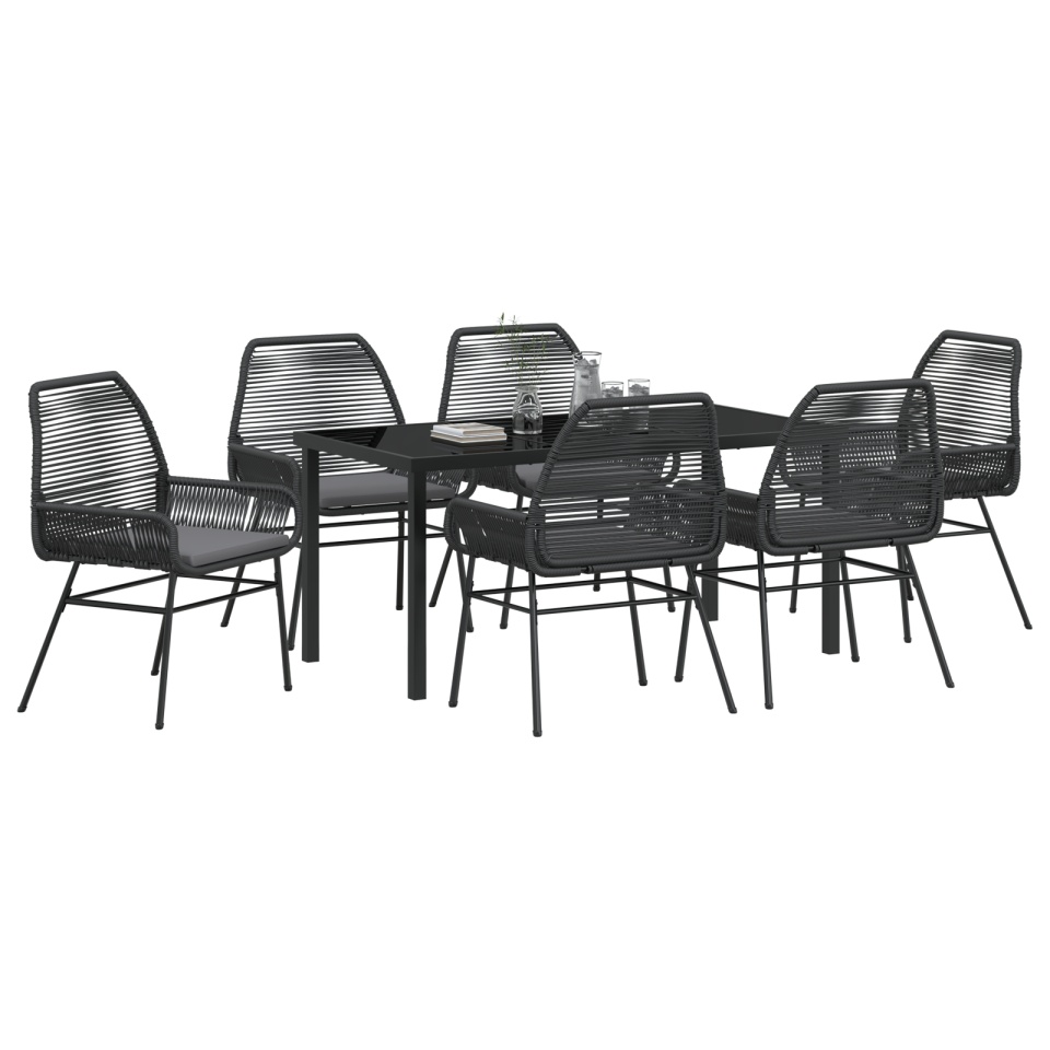 Set de dining de grădină cu 7 piese și perne Negru Rattan polimeric - 2 | YEO