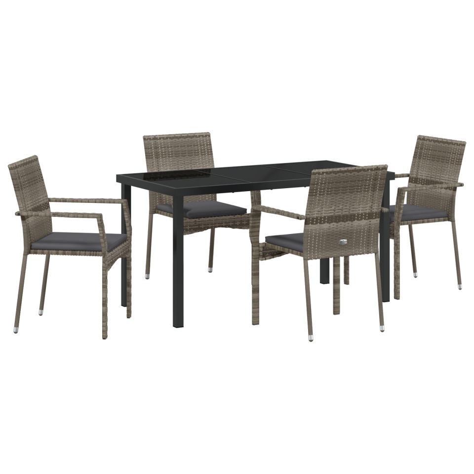 Set de dining grădină cu 5 piese cu perne Gri Ratan Poli - 1 | YEO