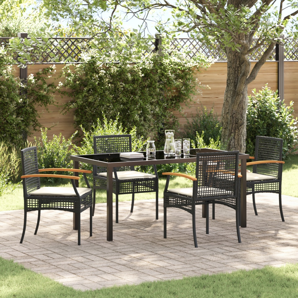 Set de Dining Grădină de 5 Piese cu Perne Negru Poliratan