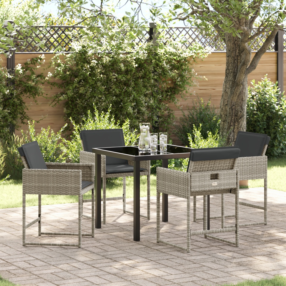 Set de dining în grădină cu 5 piese, cu perne, gri deschis, din ratan polimer