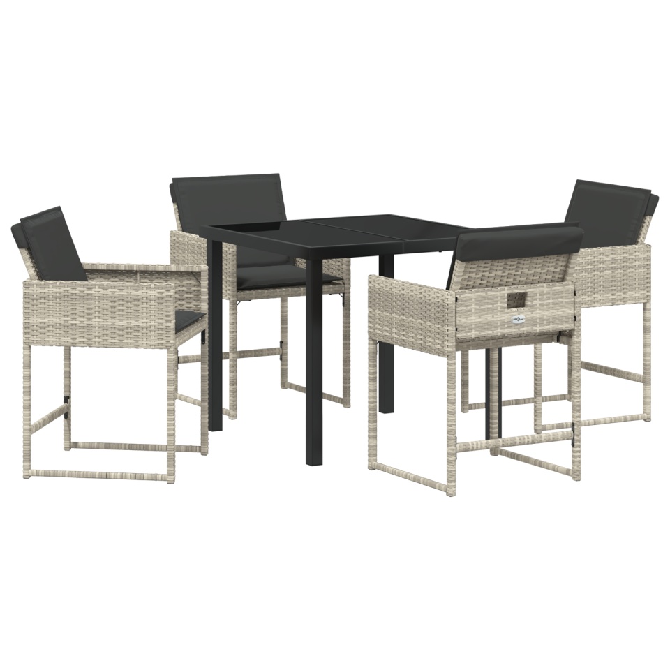 Set de dining în grădină cu 5 piese, cu perne, gri deschis, din ratan polimer - 1 | YEO