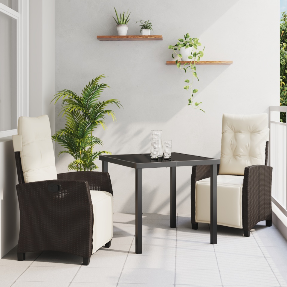Set de dining pentru grădină 3 piese Marron din ratan sintetic