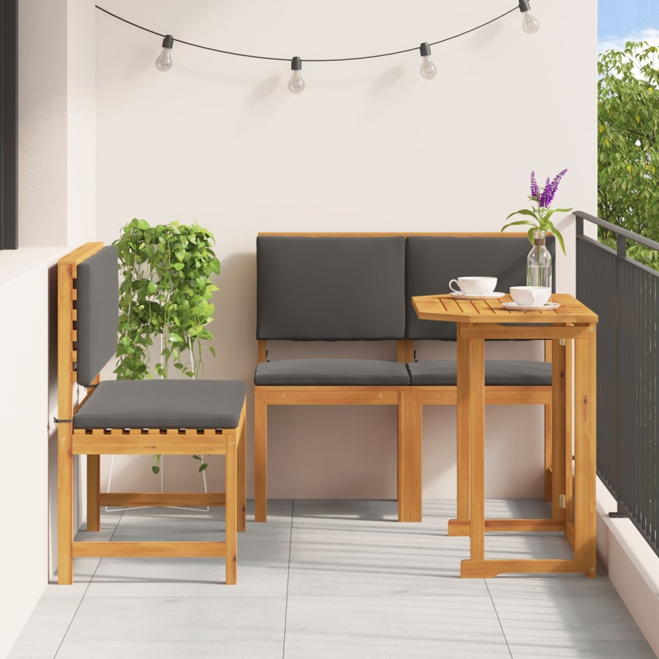Set de dining pentru grădină 4 piese cu perne din lemn masiv de acacia - 3 | YEO