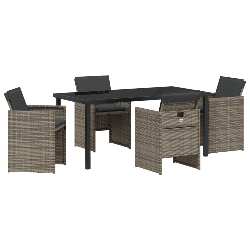 Set de dining pentru grădină 5 piese cu perne gri din rattan poliester - 1 | YEO