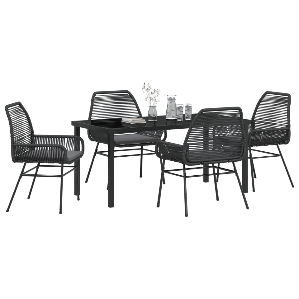 Set de dining pentru grădină 5 piese cu perne Ratan polimeric negru - 2 | YEO