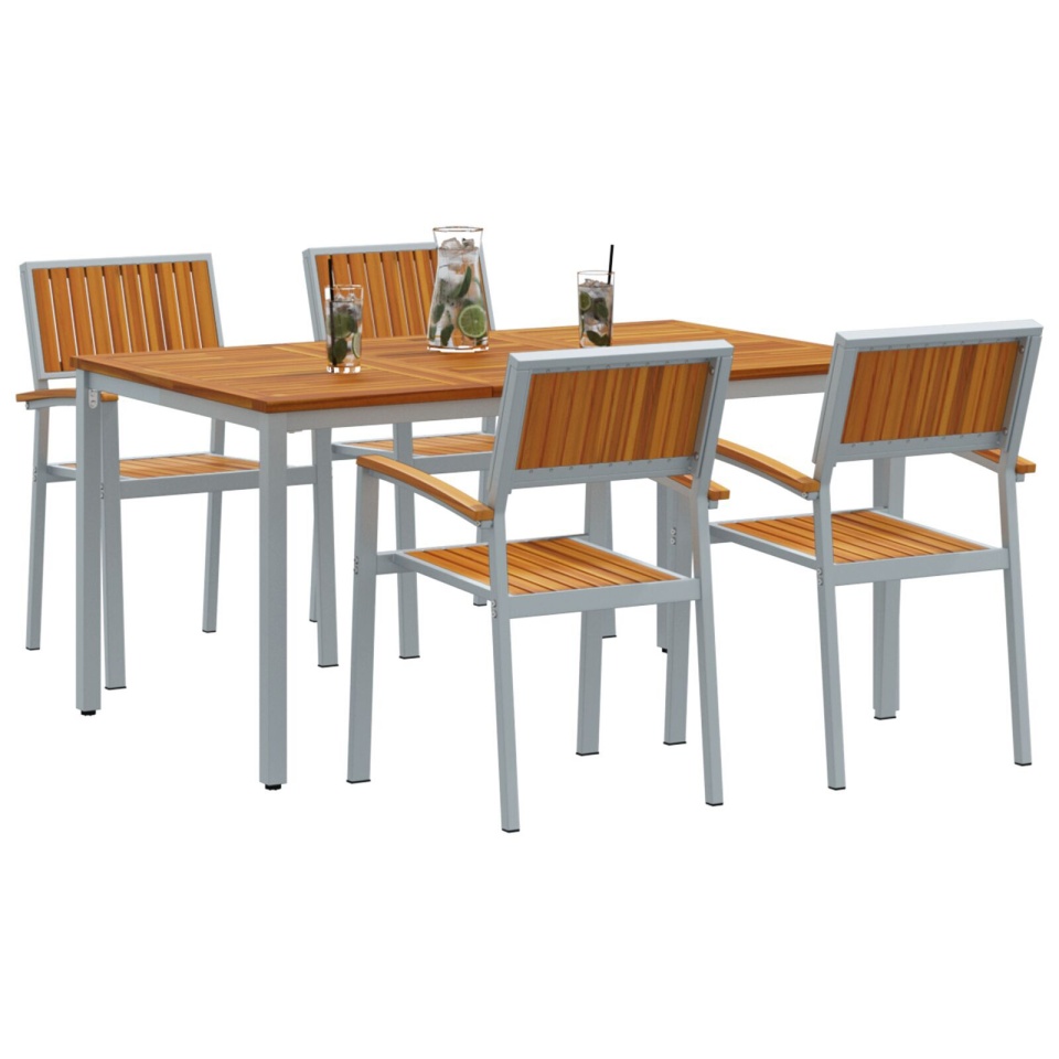 Set de dining pentru grădină , 5 piese, din lemn solid de acacia și metal - 2 | YEO