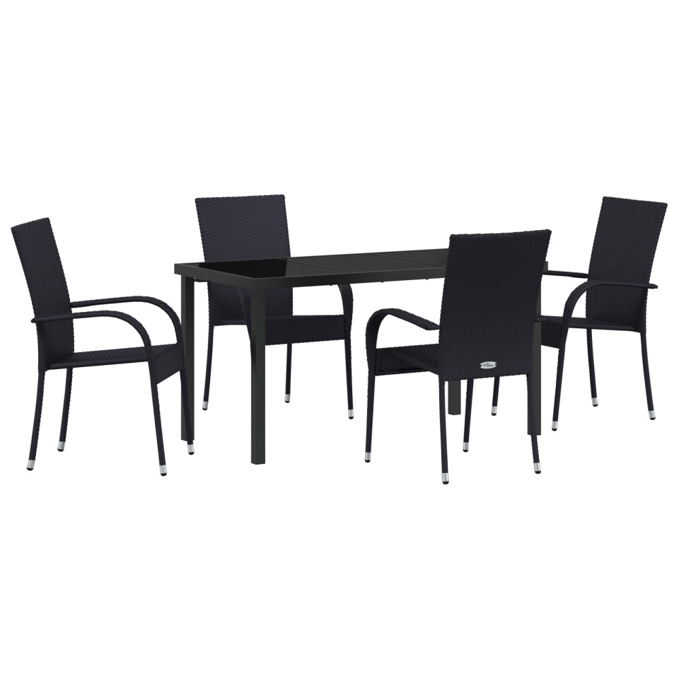 Set de dining pentru grădină , 5 piese, Negru, Poliratan - 1 | YEO