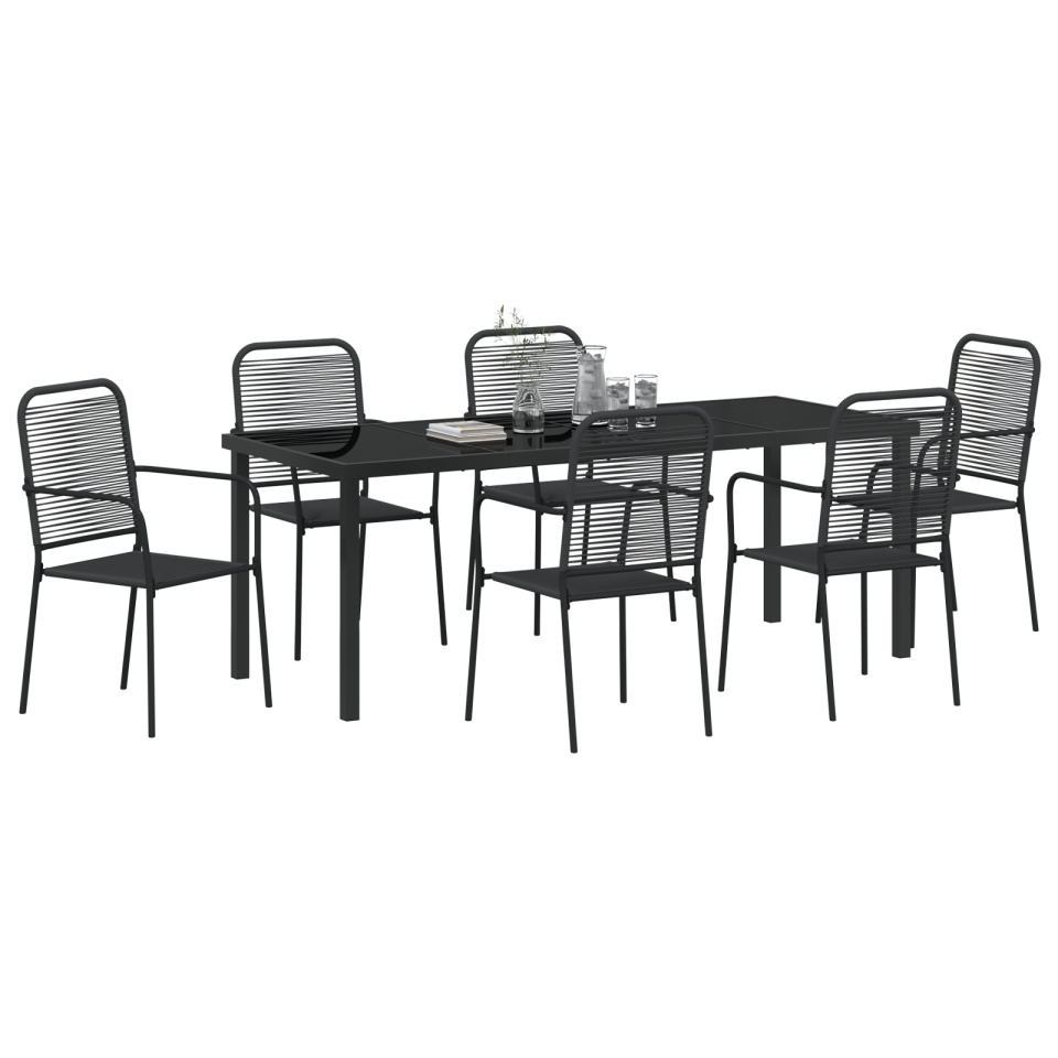 Set de dining pentru grădină 7 piese Negru Sfoară de bumbac și Oțel - 2 | YEO