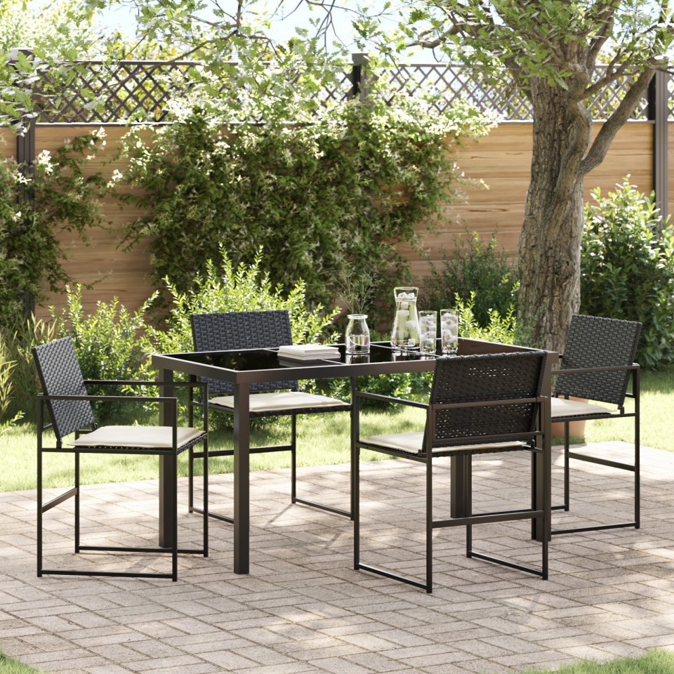 Set de Dining pentru Grădină cu 5 Piese cu Perne Negru Poliratan