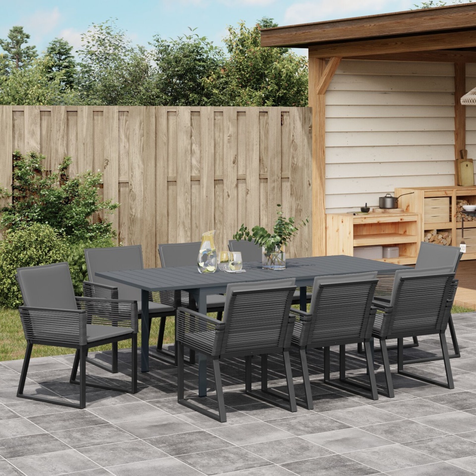 Set de dining pentru grădină cu perne Rattan PE negru, Masa extensibilă pentru grădină antracit (140-210)x90x73 cm oțel - 3 | YEO