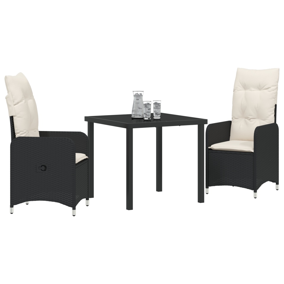 Set de Dining pentru Grădină de 3 Piese cu Perne Negre din Poliratan - 2 | YEO