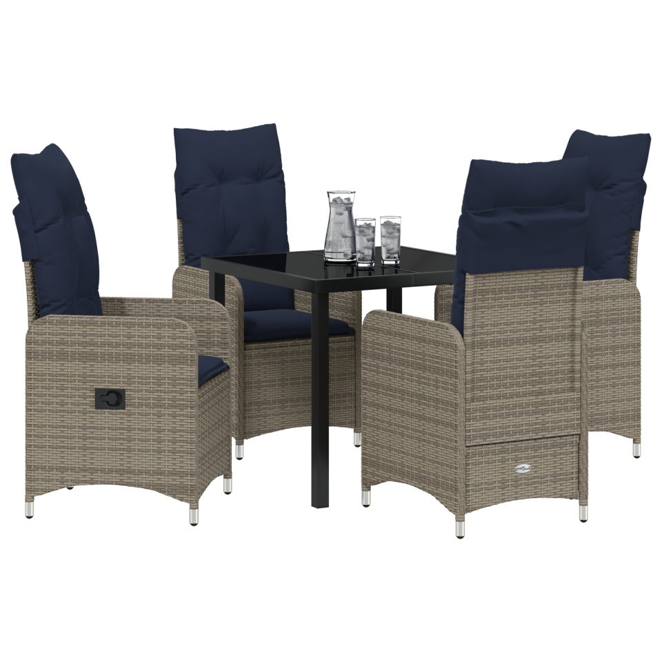 Set de Dining pentru Grădină de 5 Piese cu Pernă Ratan Poliester Negru - 2 | YEO