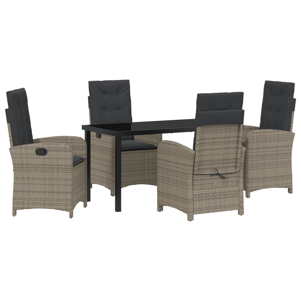 Set de Dining pentru Grădină de 5 Piese cu Perne Gri Ratan Poli - 1 | YEO
