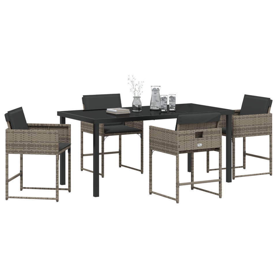 Set de dining pentru grădină de 5 piese cu perne Gri Rattan Polimeric - 2 | YEO