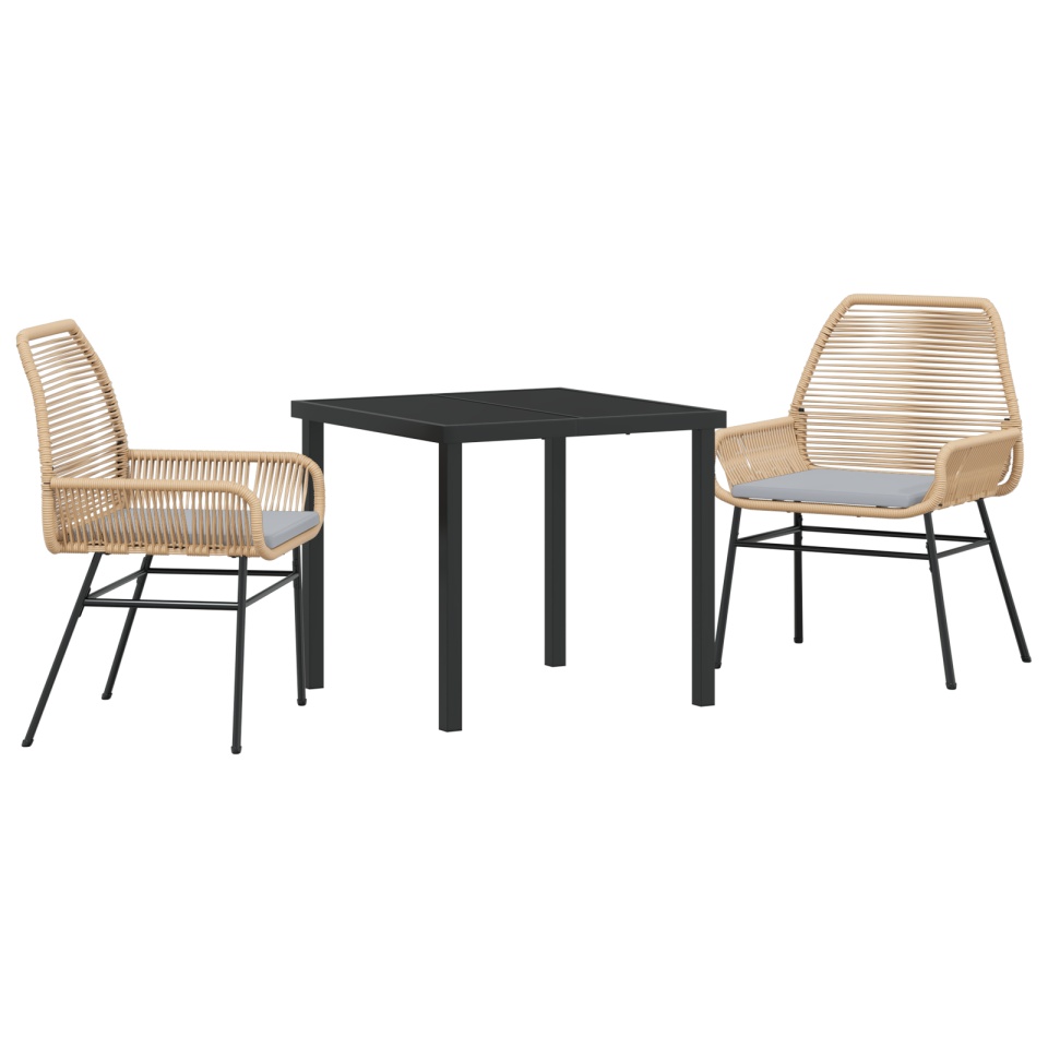 Set de Dining pentru Grădină din 3 Piese cu Pernă Maro din Ratan PE - 1 | YEO