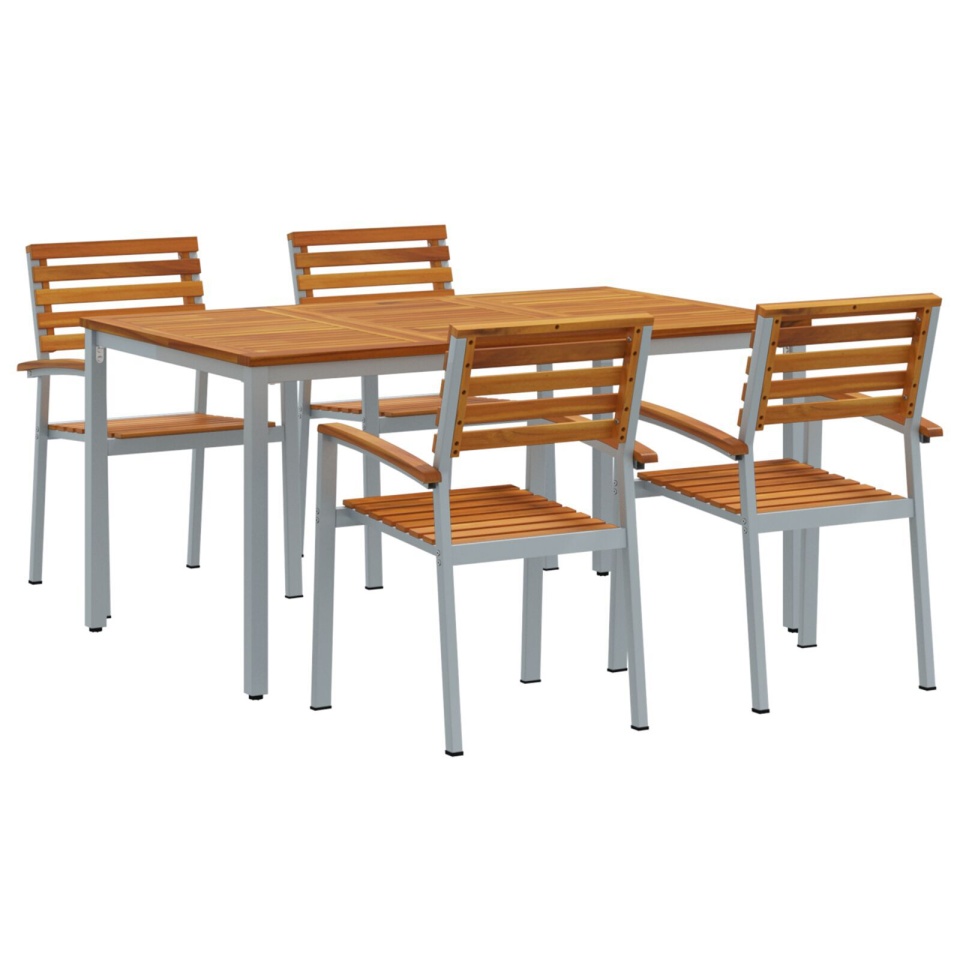 Set de dining pentru grădină din 5 piese, lemn solid de acacia și metal - 1 | YEO