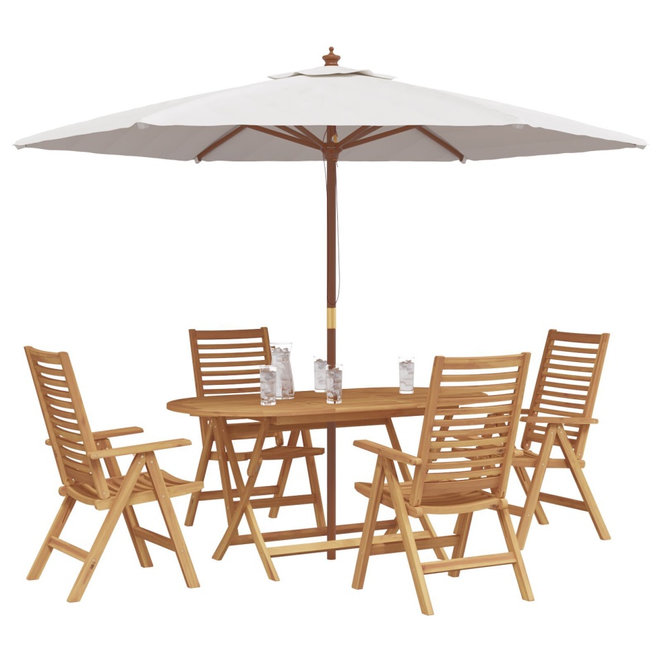 Set de dining pliabil de 5 piese din lemn solid de tec , Scaune de grădină 2 bucati din lemn solid de tec - 2 | YEO