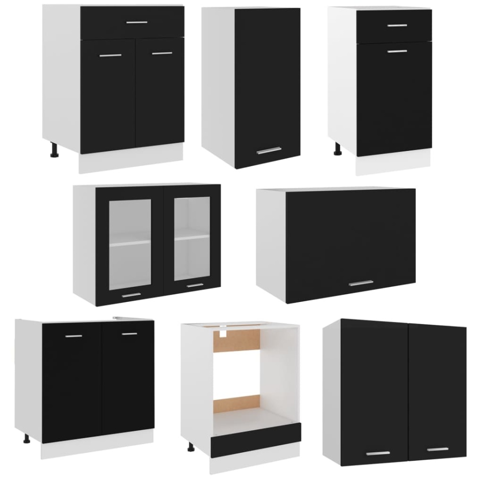 Set de dulapuri bucătărie, 8 piese, negru, lemn prelucrat - 3 | YEO