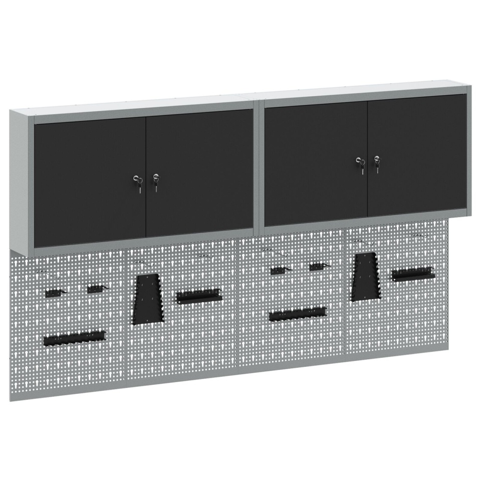 Set de dulapuri și panouri cu cuiuri de 6 piese montat pe perete Negru Metal - 1 | YEO