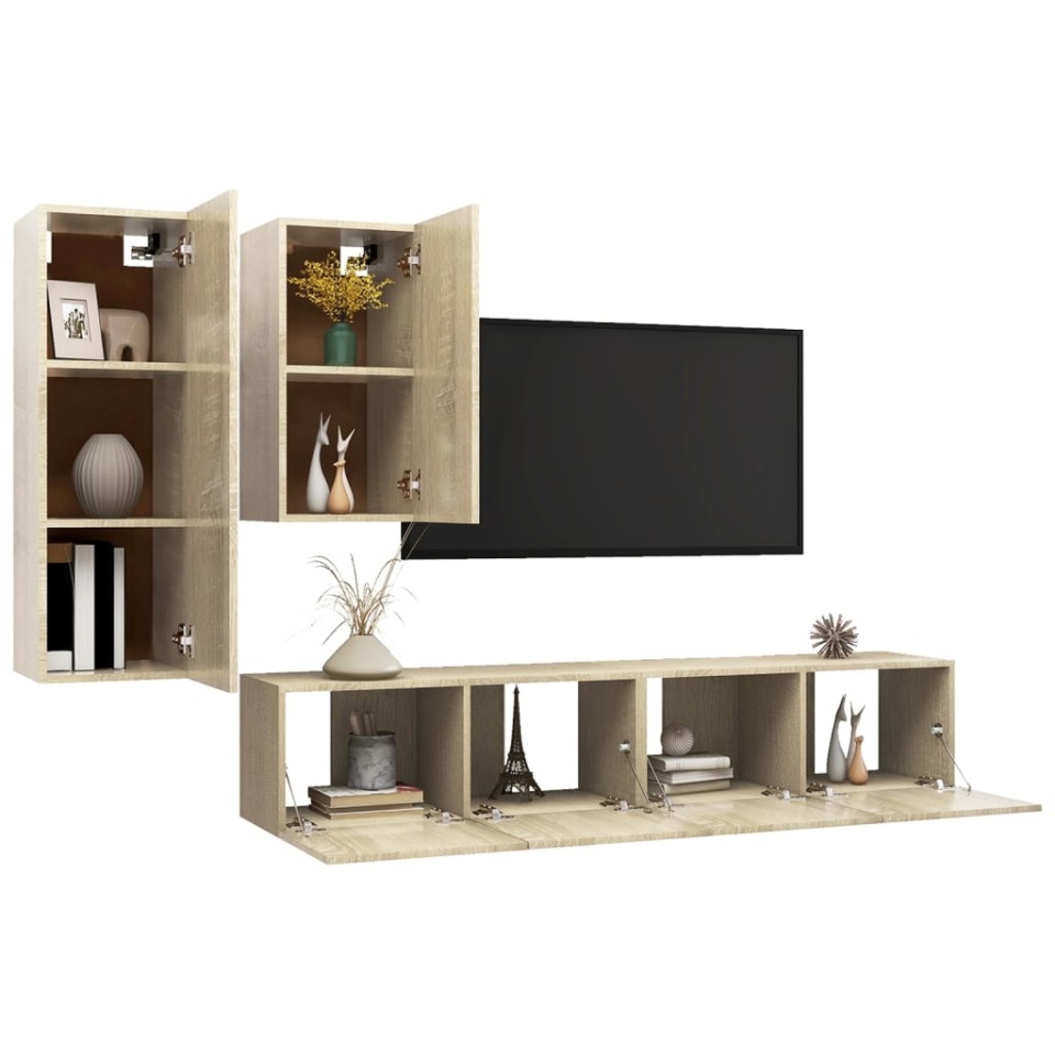 Set de dulapuri TV, 4 piese, stejar sonoma, lemn prelucrat - 2 | YEO
