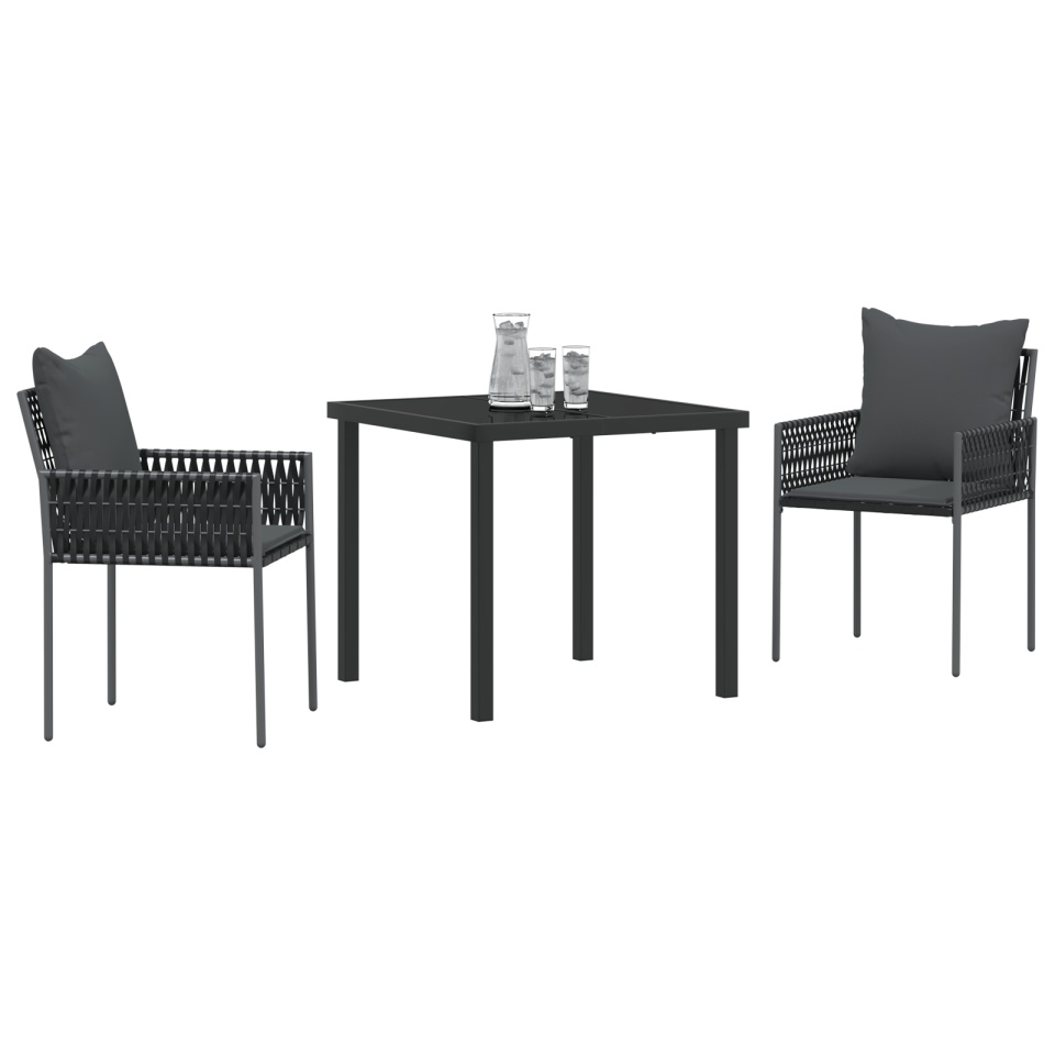 Set de grădină de 3 piese cu perne, rattan negru - 2 | YEO
