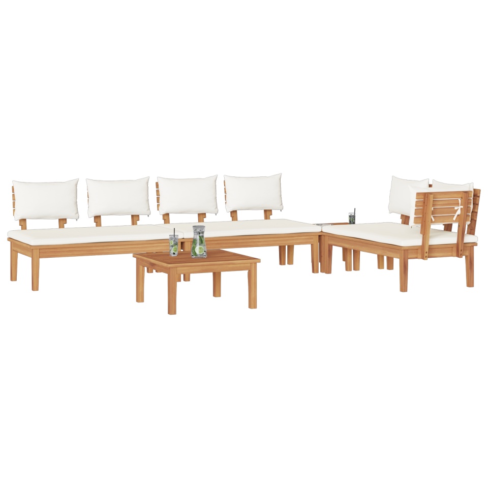 Set de Masa de Grădină cu 5 Piese cu Pernițe Lemn Solid Teak, Set de Bancă de Grădină cu 2 Piese Lemn Solid Teak - 2 | YEO