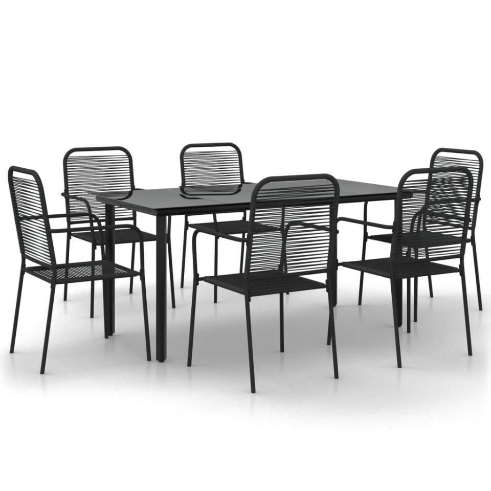 Set de masă grădină, 7 piese, frânghie neagră din bumbac & oțel - 1 | YEO