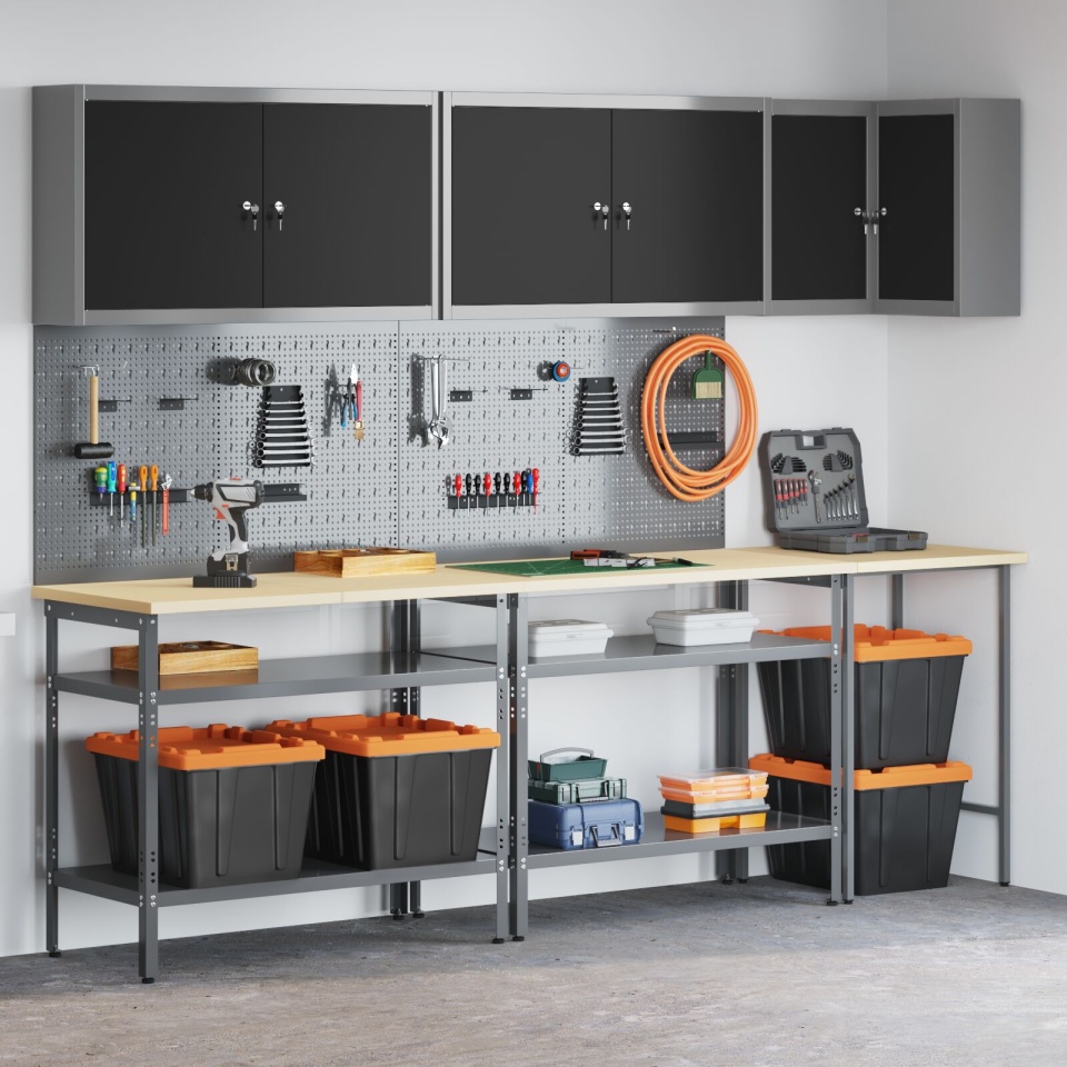 Set de masă pentru depozitare unelte 10 piese Negru Lemn prelucrat și Metal - 3 | YEO