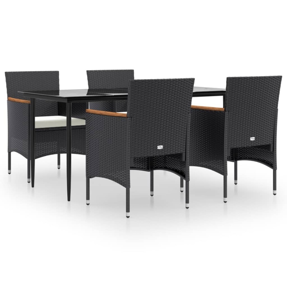 Set de masă pentru grădină, 5 piese, cu perne, negru - 1 | YEO