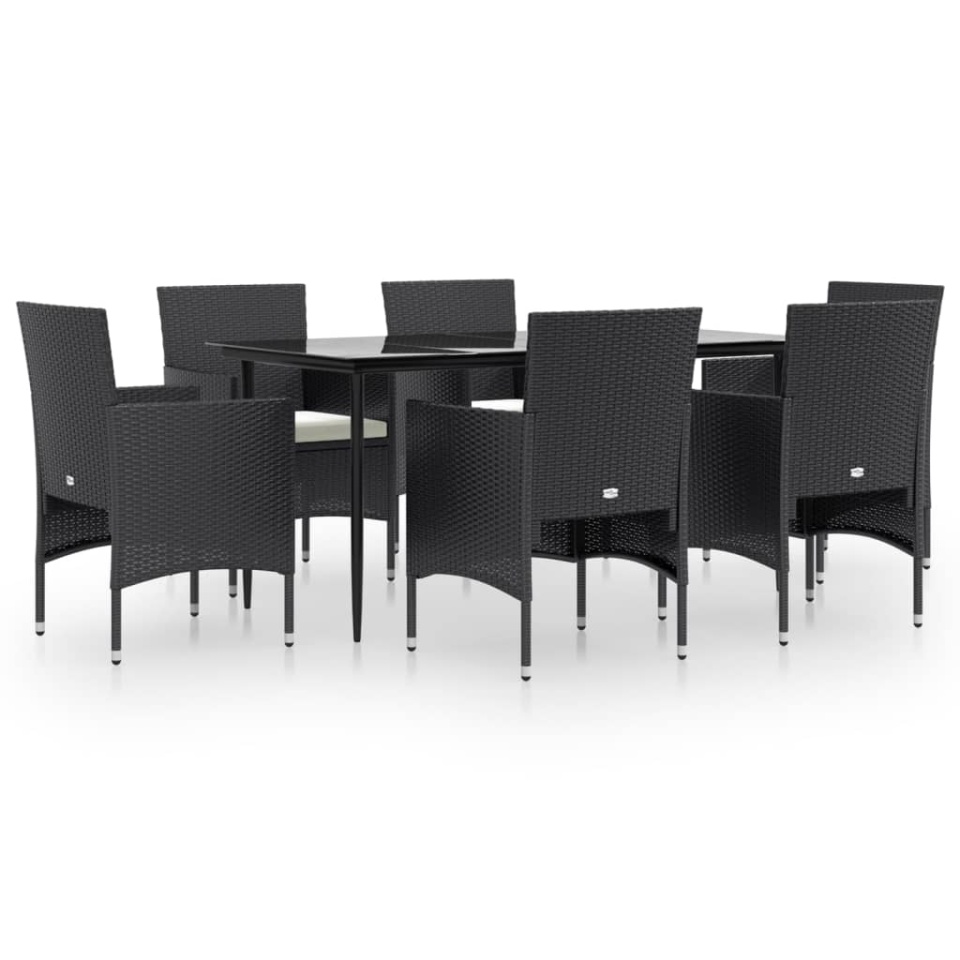 Set de masă pentru grădină, 7 piese, cu perne, negru - 1 | YEO