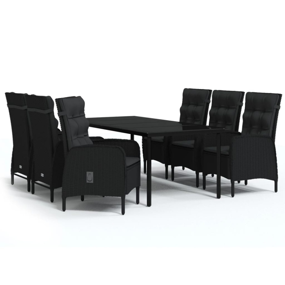 Set de masă pentru grădină, 7 piese, cu perne, negru - 1 | YEO