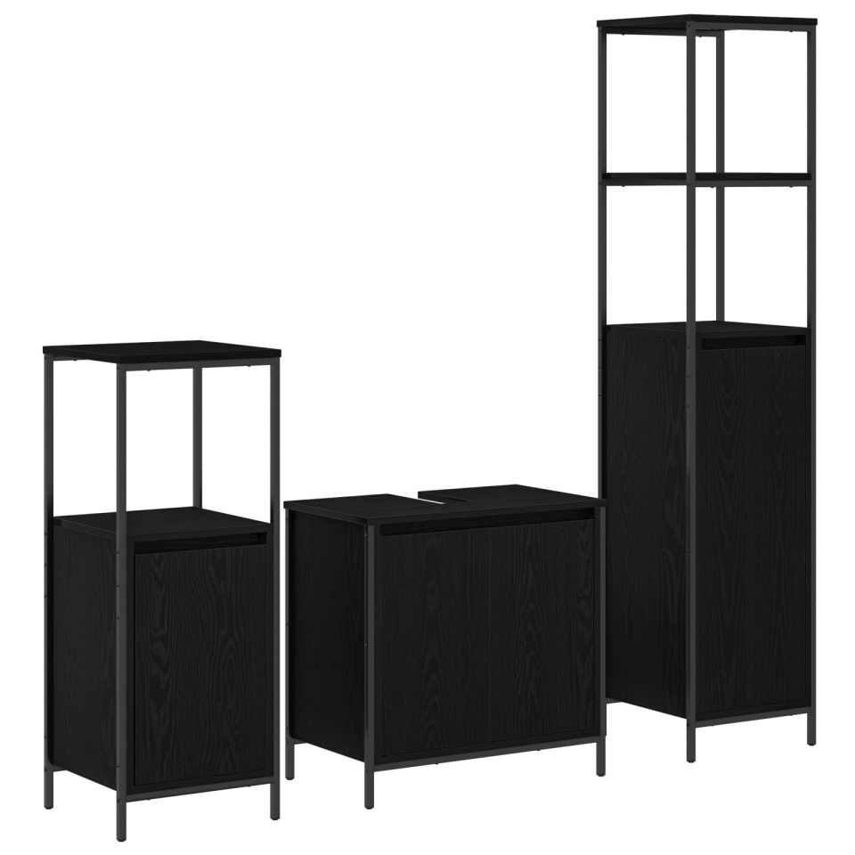 Set de mobilă pentru baie 3 piese din lemn compozit stejar negru - 1 | YEO