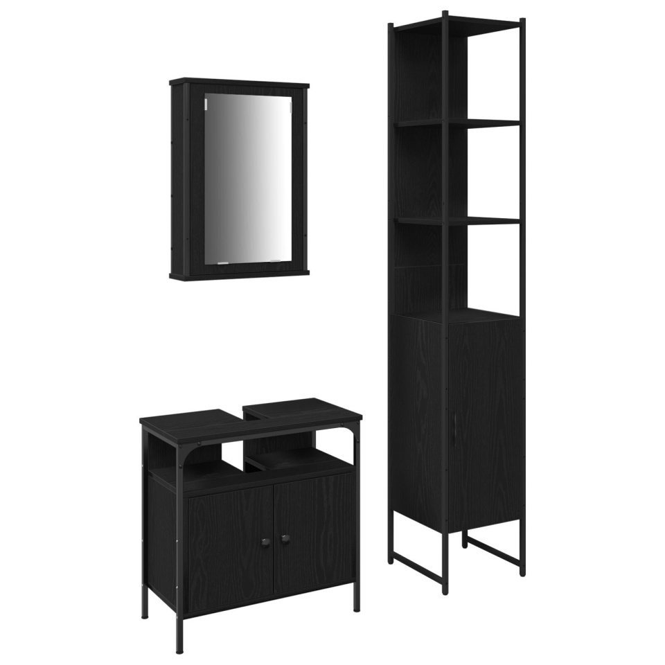 Set de mobilă pentru baie 3 piese Negru Stejar Lemn prelucrat - 1 | YEO