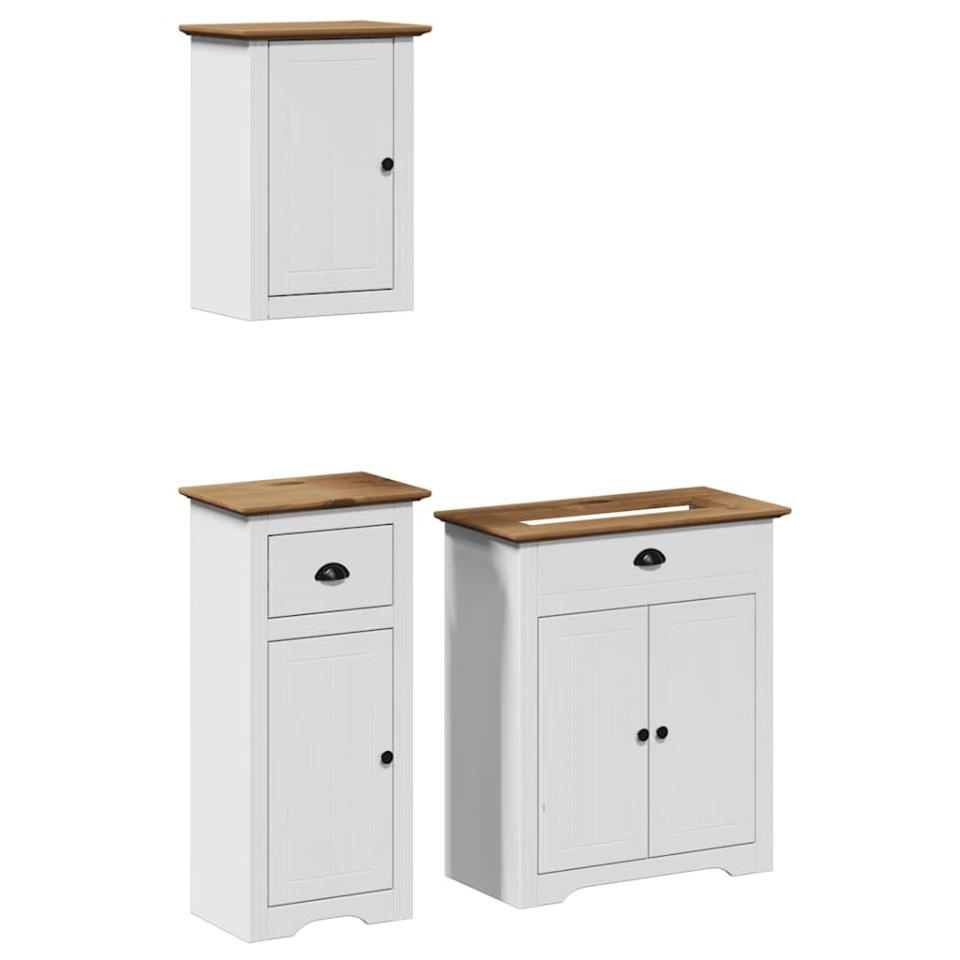 Set de mobilier de baie 3 piese lemn masiv de pin alb și maro - 1 | YEO