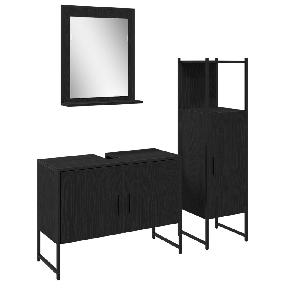 Set de Mobilier pentru Baie 3 Piese Negru Stejar Lemn Prelucrat - 1 | YEO
